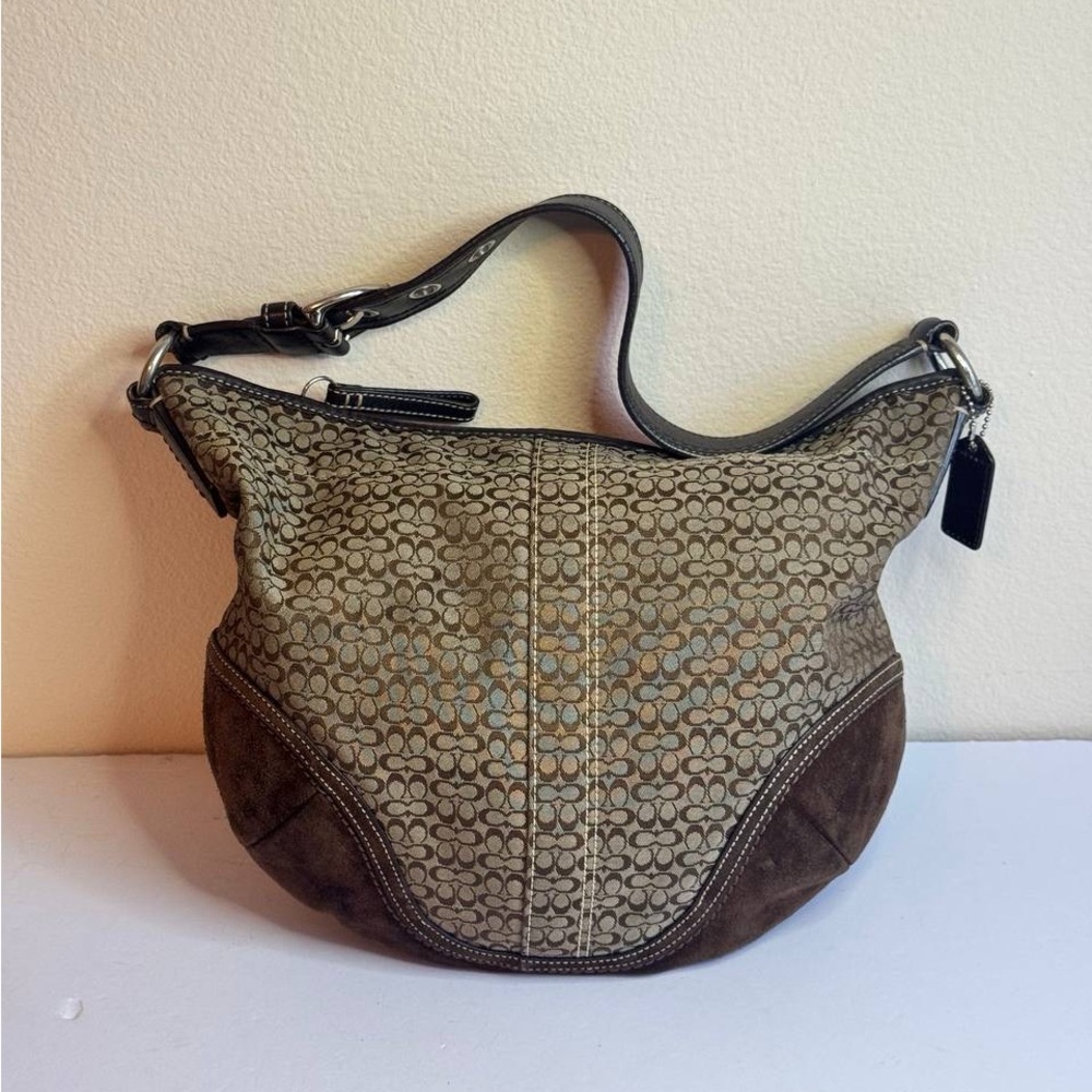Coach Y2K Micro C Signature Monogram Brown Hobo Shoulder Bag
